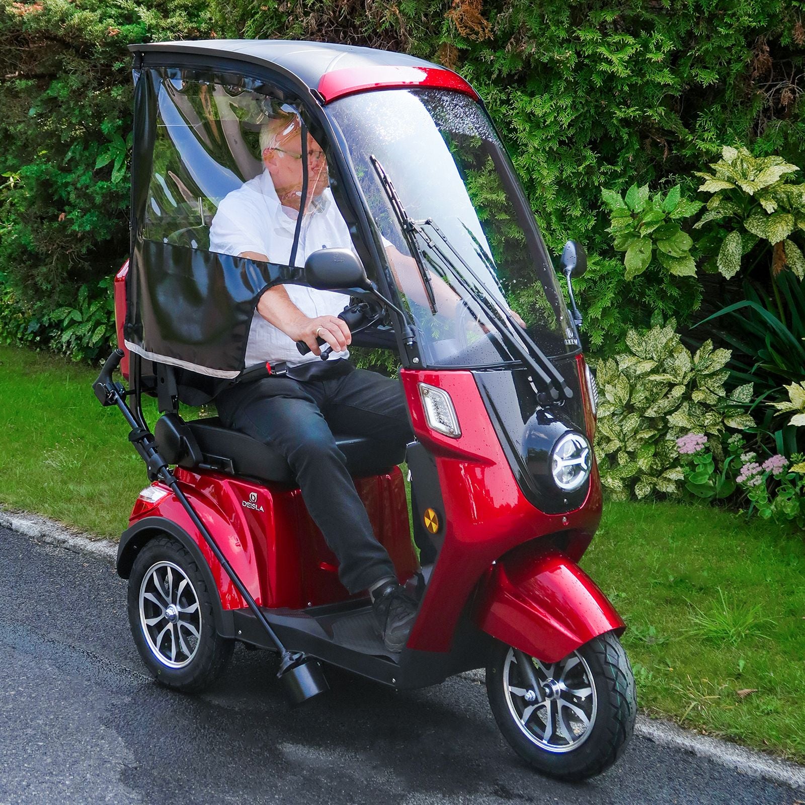 Deisla, Dreirad DS3-25 mit Dach und Wetterschutz, Lithium-Akku, Rot, 25 km/h Deisla, Dreirad DS3-25 mit Dach und Wetterschutz, Lithium-Akku, Rot, 25 km/h